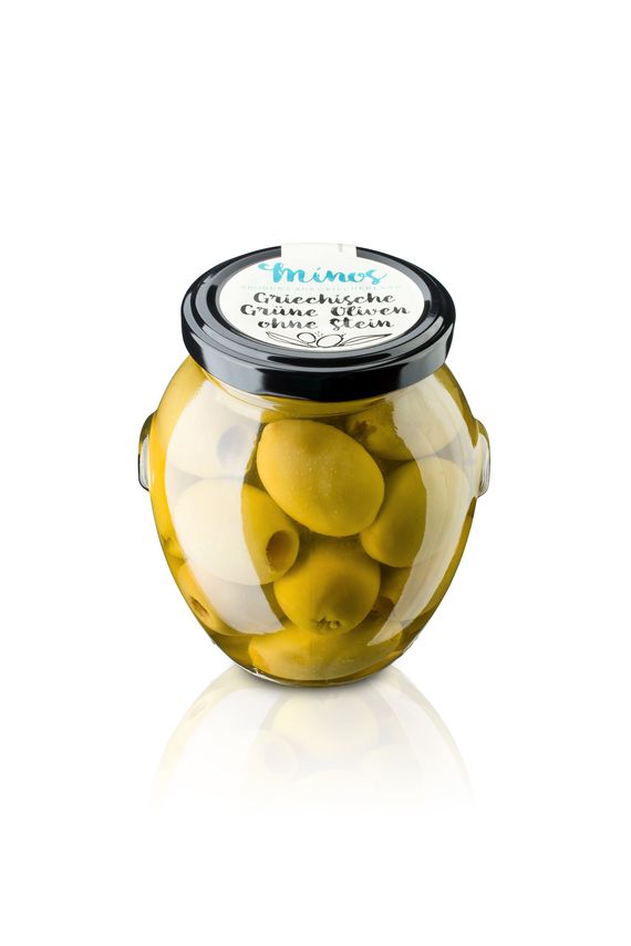Griechische grünen Oliven mit Stein im 370ml-Glas