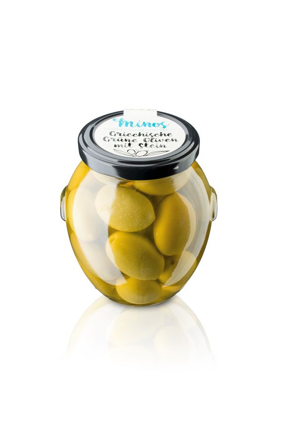 Griechische grünen Oliven ohne Stein im 370ml-Glas